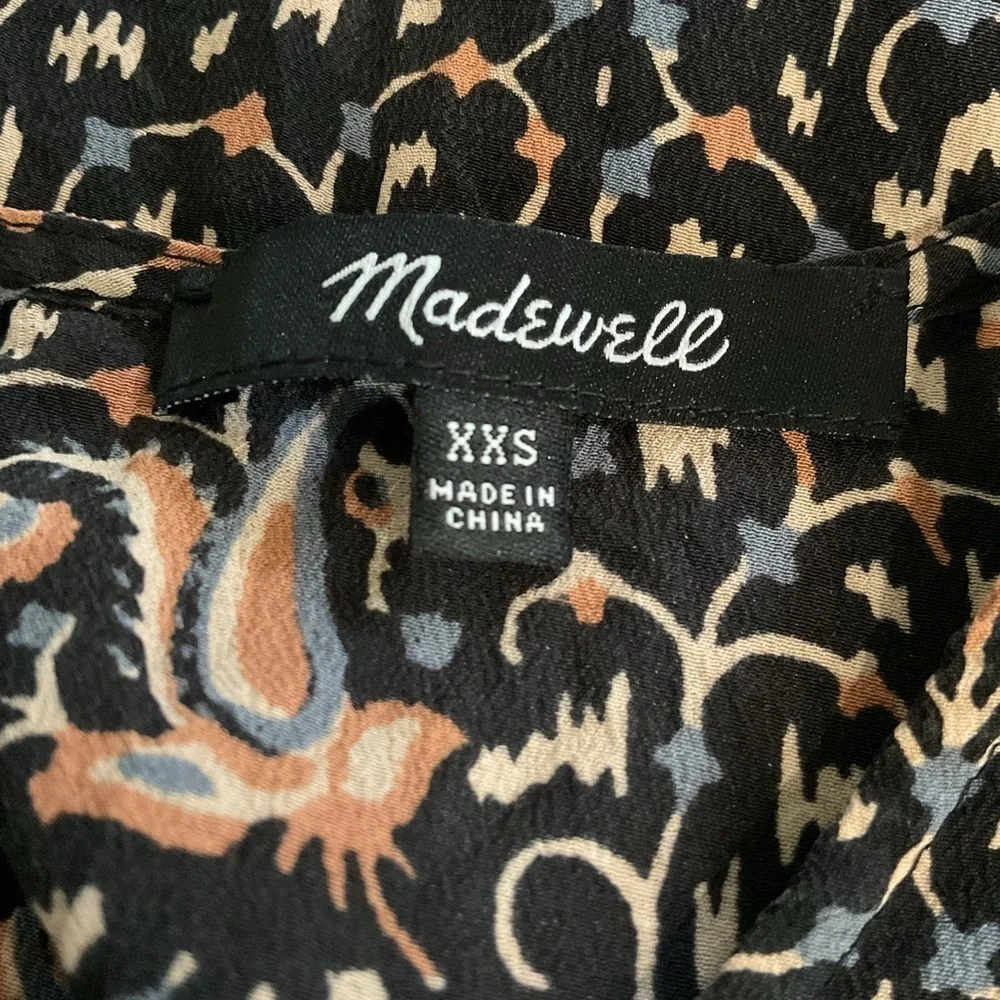Madewell Silk Peplum Blouse Boho Print Long Sleeve XXS - Picture 5 of 6